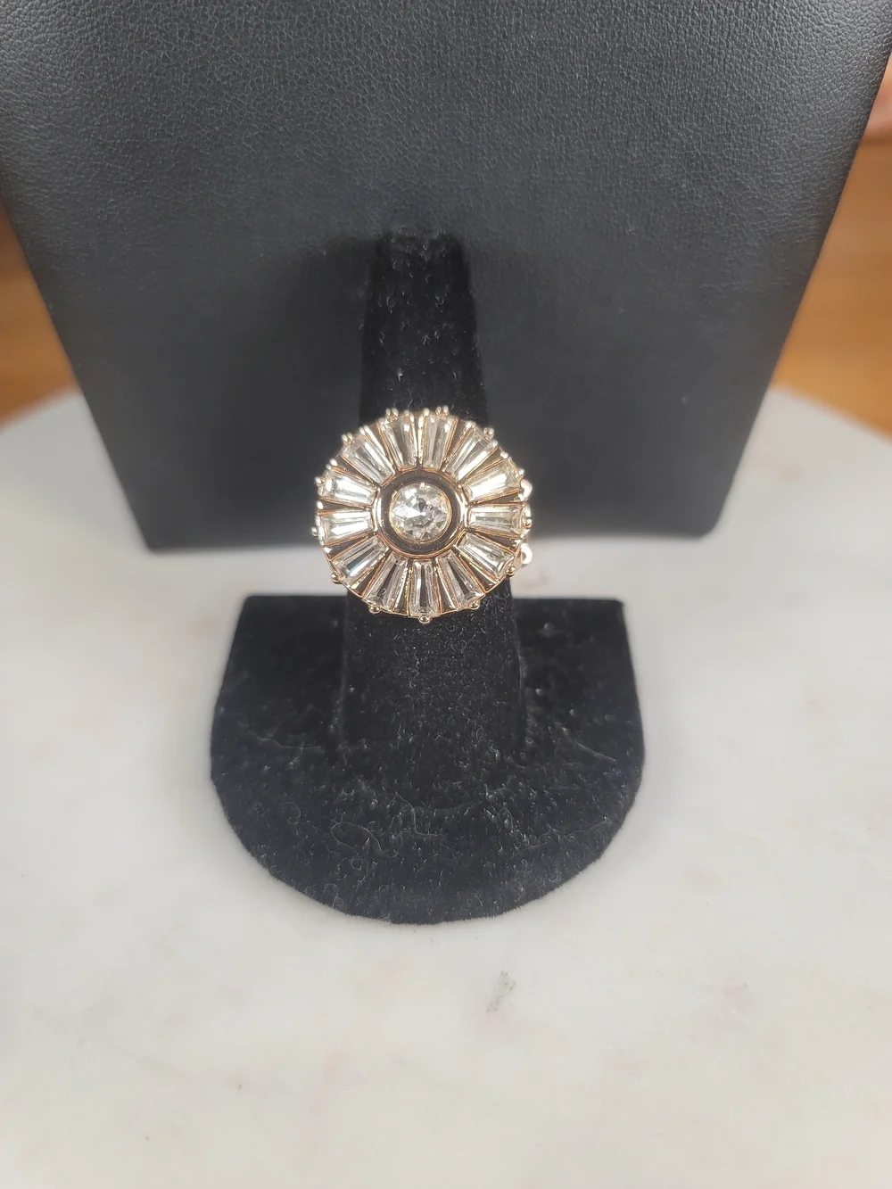 paparazzi Gold-Tone Sunburst Cocktail Ring with Clear Crystals